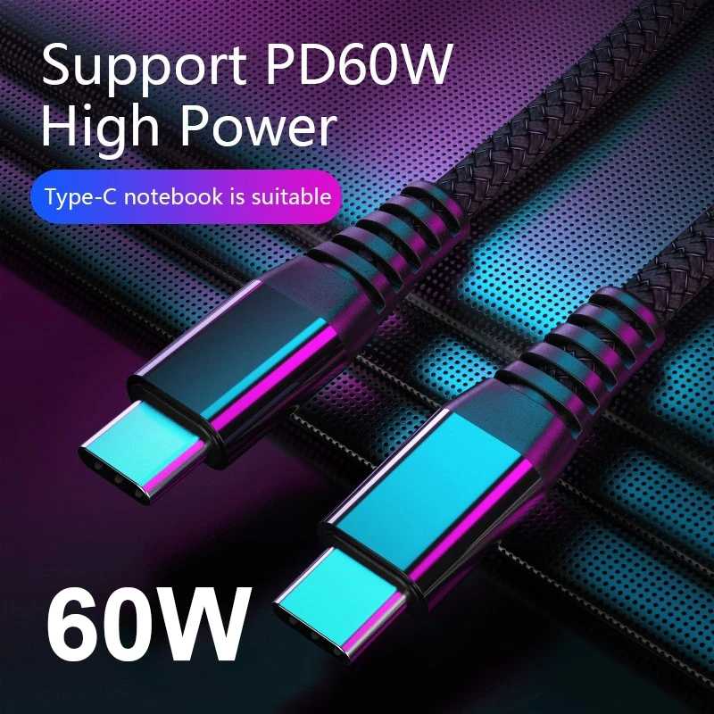 Usb кабель для зарядки 60 Вт type-c линия передачи данных с двойной головкой типа C для мобильного жесткого диска Apple MacBook AirPD huawei Быстрая зарядка