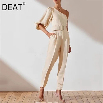 

DEAT 2020 new summer fashion women clothes Puff sleeves square collar high waist full length jumpsuit WK51712L