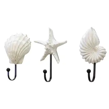 

3Pcs 3D Star Shell Conth Hanging Hook Wall Mount Hanger Decorative Coat Rack