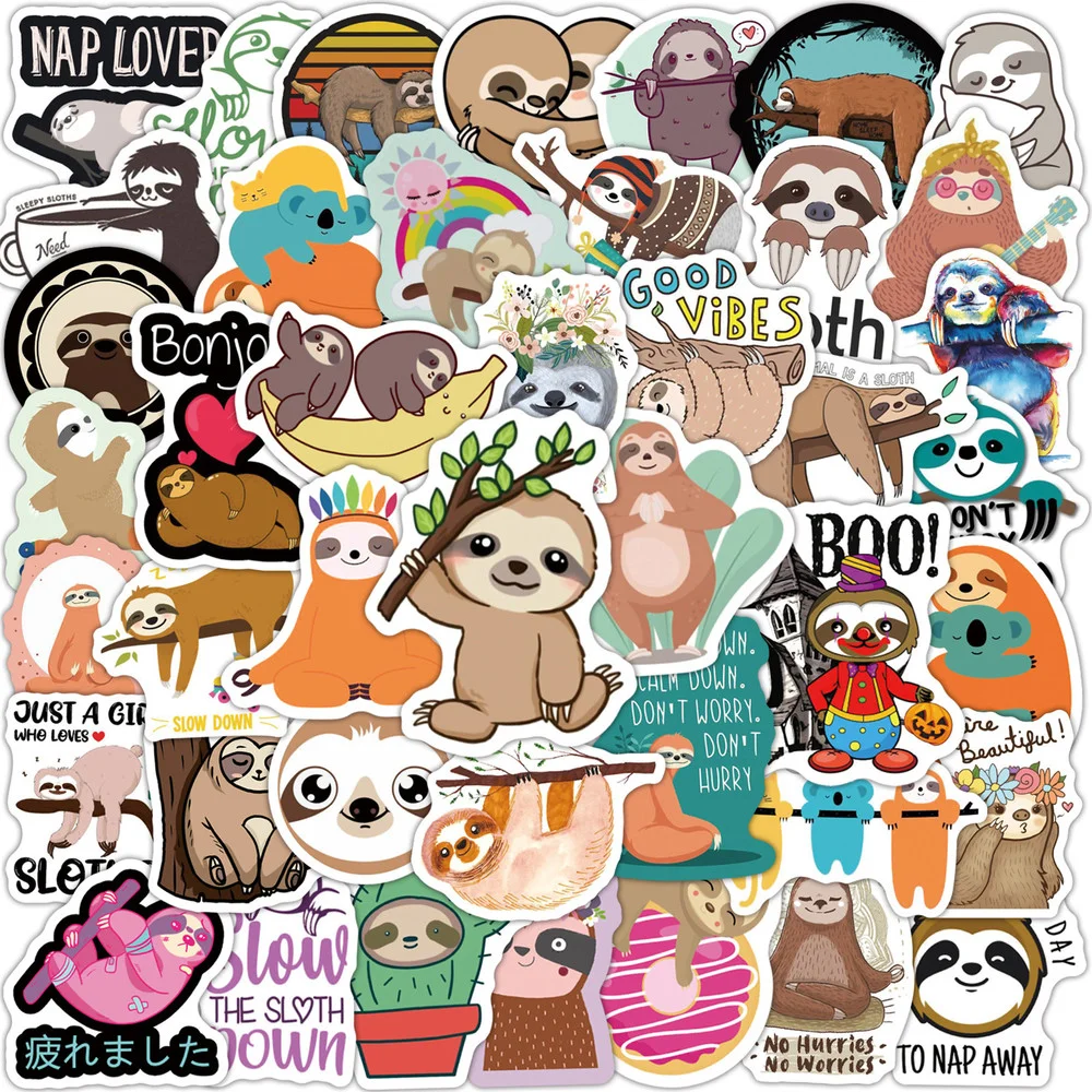 

50PCS Cute Sloth Animal Stickers Skateboard Guitar Laptop Motorcycle Luggage Classic Toy Joke Sticker for Kid Gift Decal