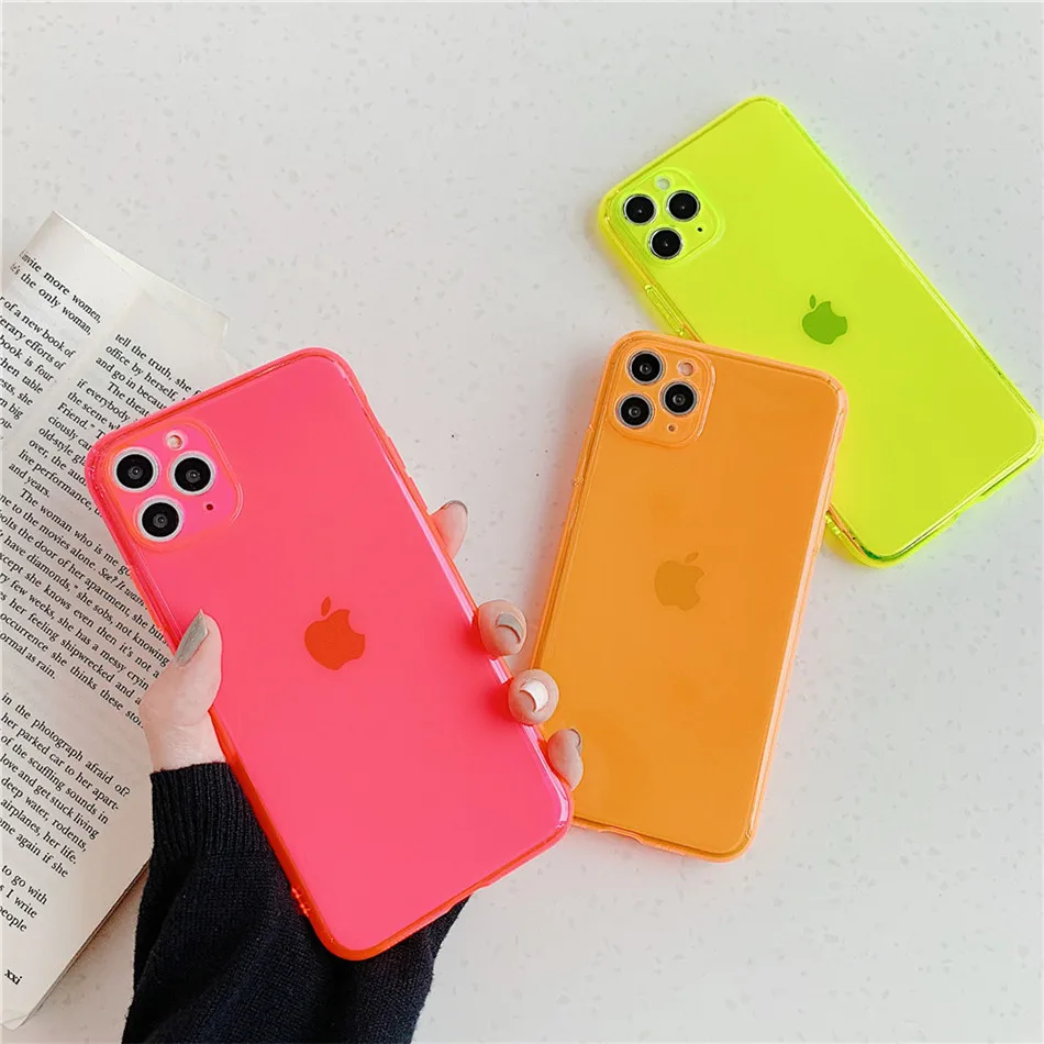 Fluorescent Clolor Soft Phone Case For iPhone 11 Pro Max Fully protected lens IPhone X XR XS 7+ 8 Plus Cover | Мобильные телефоны и