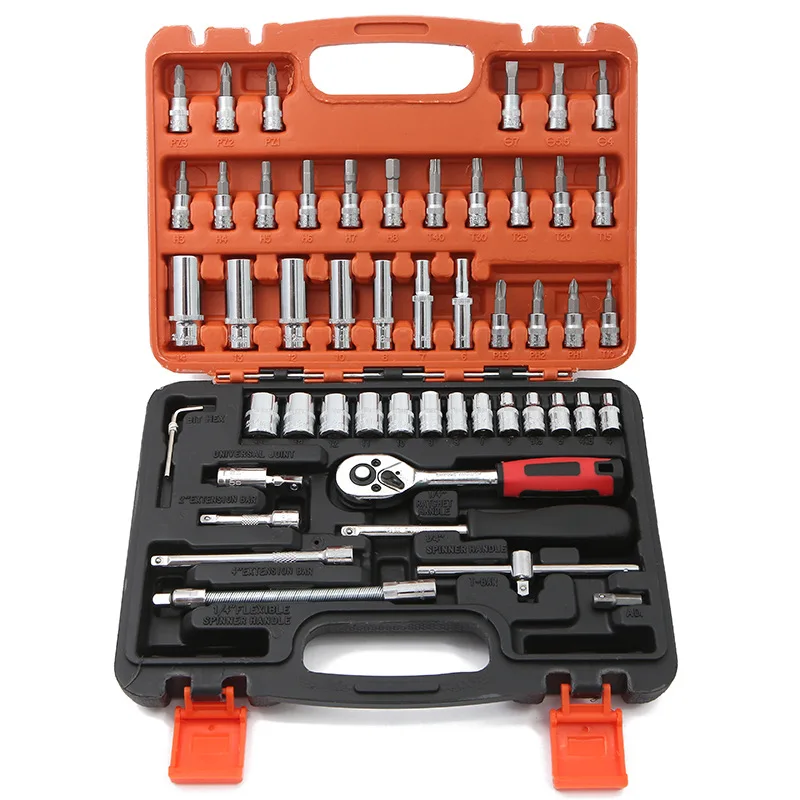 

53pcs Multi-function 1/4 Ratchet Wrench Set Socket Torque Wrenches Kit Include Spinner Ratchet Handle Home Car Repair Tools