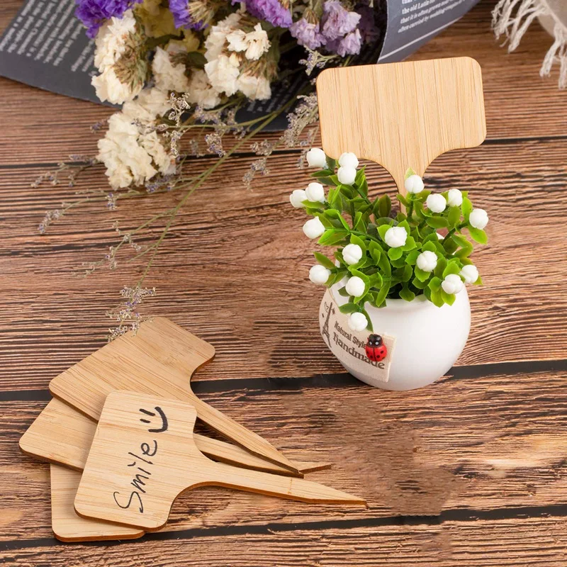 

50Pcs Bamboo Plant Labels , Eco-Friendly T-Type Wooden Plant Sign Tags Garden Markers for Seed Potted Herbs Flowers Vegetables (