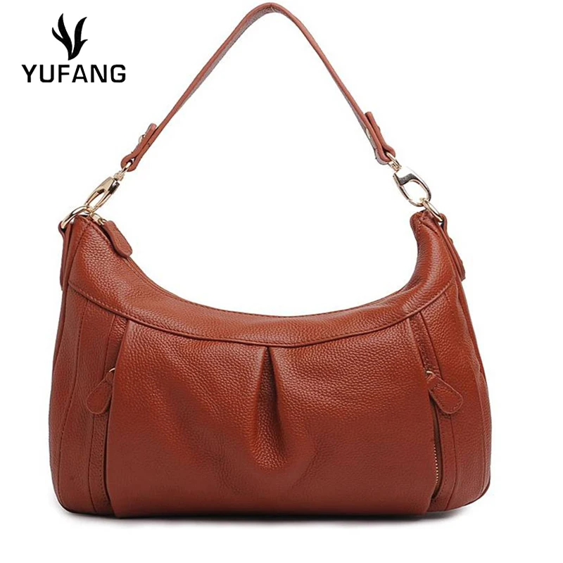 

YUFANG Women Handbag Genuine Cow Leather Women Messenger Bag Solid Color Leisure Style Ladies Crossbody Bags Bucket Women Bag