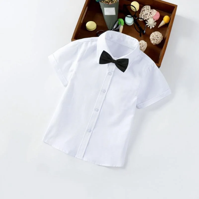 Summer Toddler Teen Party Wedding Uniforms Clothes School Boys Shirts Short Sleeve Turn-down Collar Kids Tops Shirt For Boys