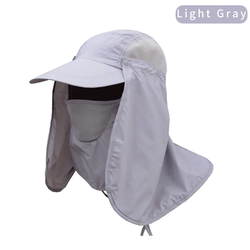 Light Gray Унисекс наружная защита от ультрафиолета, от Солнца шляпа сетка широкая с полями, солнце шапки складные съемные маска для лица и шеи голова Рыбалка альпинистские солнечные шляпы - Цвет: Light Gray