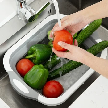 

Multifunction Collapsible Cutting Board Drain Basket Vegetable Basin Portable Tub Folding Chopping Board Household Kitchen Tools