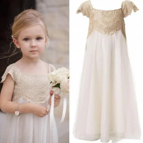 Реальное изображение; платье с цветочным узором для девочек на свадьбу; цвет Шампань; кружевной топ с аппликацией; ТРАПЕЦИЕВИДНОЕ праздничное платье для дня рождения