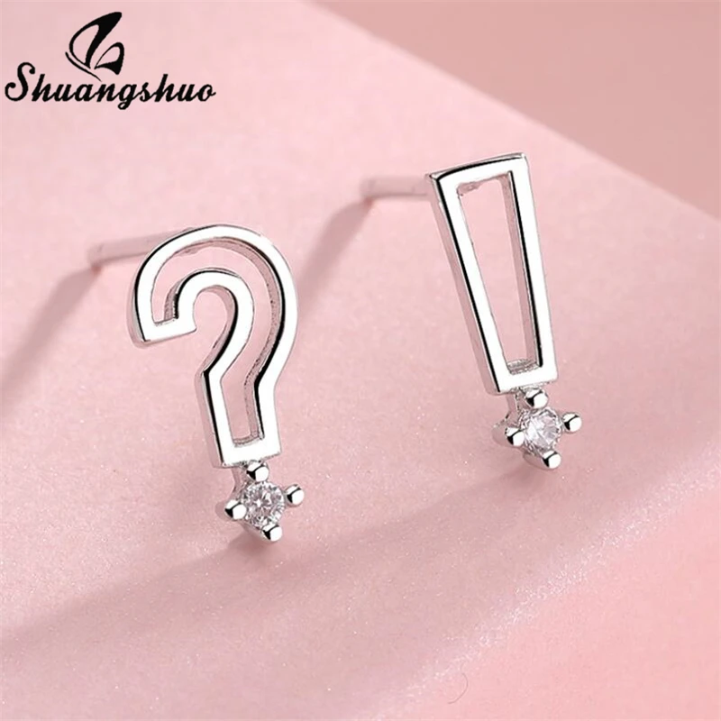 Shuangshuo Hollow Question Mark Exclamation Earrings for Women Night Club Jewelry Charming Fresh Stud Earring | Украшения и