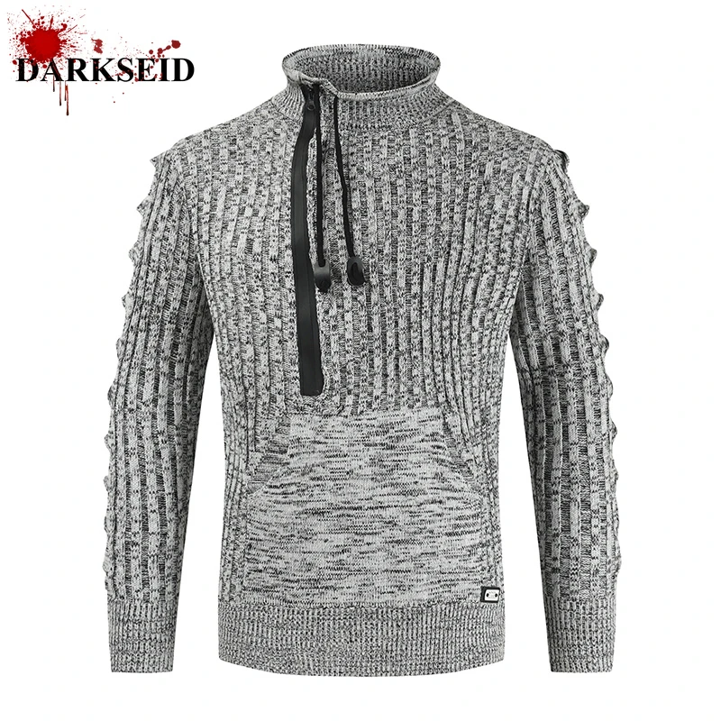 mens hooded cardigan Fall/Winter Men's Loose Stand Collar Pullover Sweater Tether Trend Knitwear cardigan male