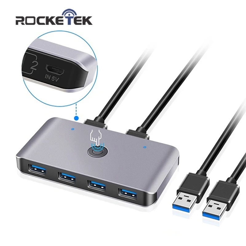 Rocketek Usb Kvm Switch Box Usb 3 0 2 0 Switcher 2 Port Pcs Sharing 4 Devices For Keyboard Mouse Printer Monitor With 2 Cables Kvm Switches Aliexpress