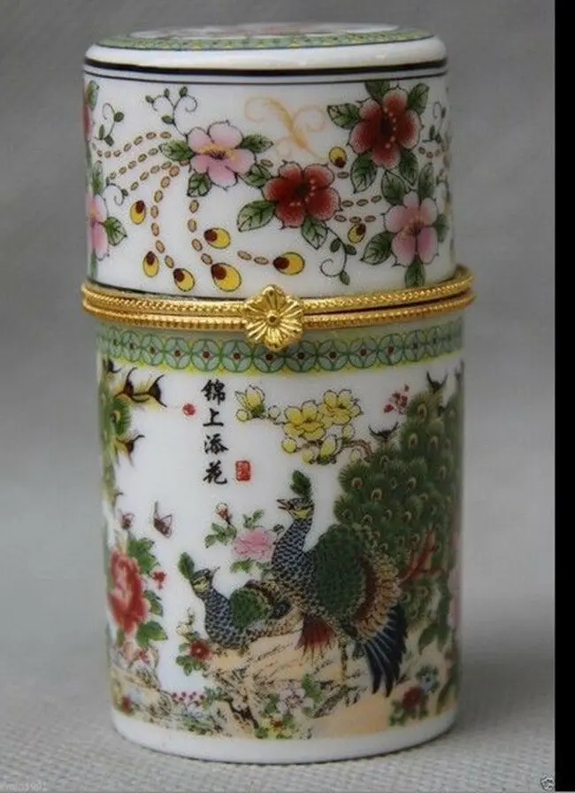 

Chinese Porcelain Peacock Peafowl Bird Toothpick Box Tourist Souvenirs Home Decoration Ornaments