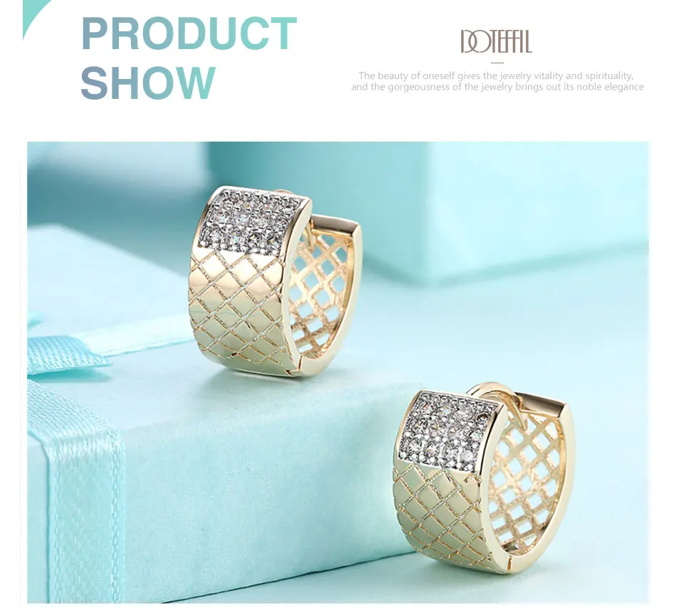 DOTEFFIL 925 Sterling Silver Square Lattice AAA Zircon 18K Gold Earrings Fashion Woman Wedding Engagement Party Gift Jewelry