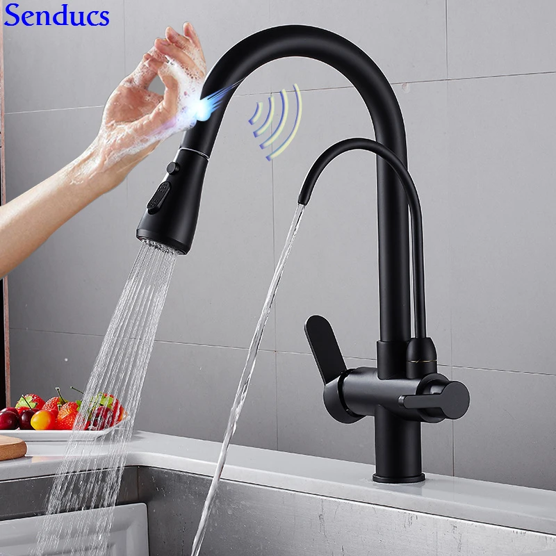 9139-black-touch Сенсорный кухонный кран Senducs выдвижной фильтр кухонный кран для раковины умный сенсорный чувствительный фильтр кухонный смеситель хромированный сенсорный кран - Цвет: 9139-black-touch