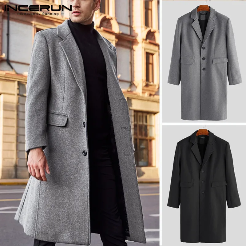 INCERUN зимние мужские пальто искусственная шерсть куртки Твердые с длинным рукавом из искусственного флиса Мужские пальто уличная мода
