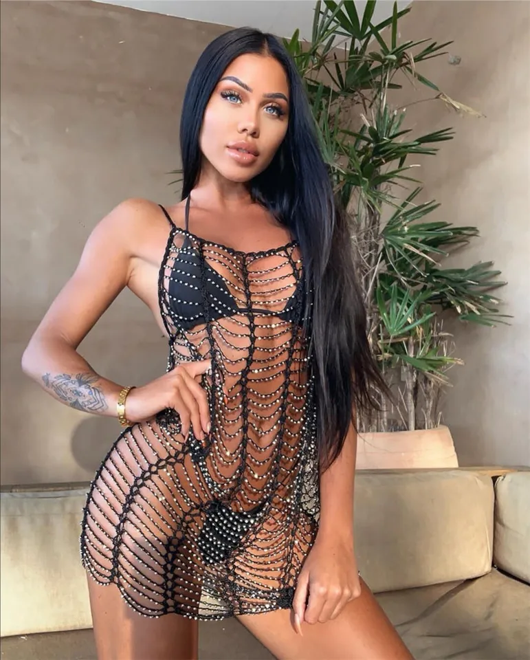 white fishnet bodycon dress