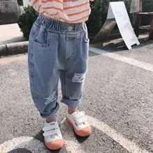 Qi Cardcaptor Sakura/детские штаны, стиль, весна, новые стильные детские джинсы из чистого хлопка с дырками, свободные, в Корейском стиле