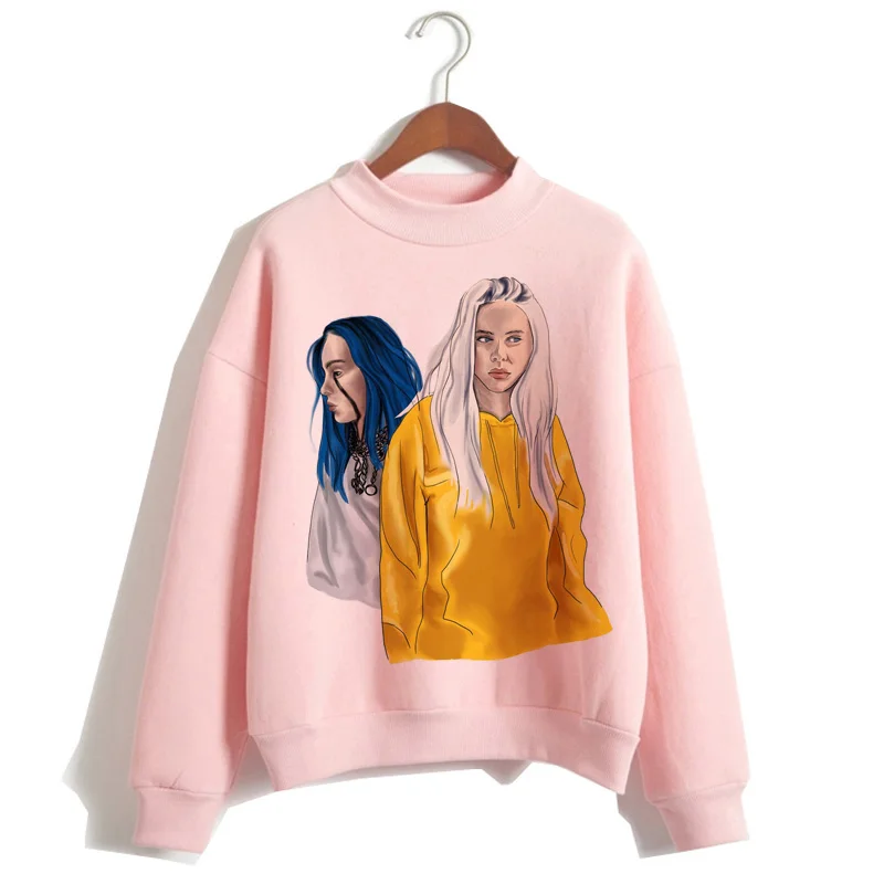 P1848E-pink Billie Eilish негабаритных худи для женщин Harajuku корейский хип хоп стиль Kawaii 90s Толстовка Женский капюшон Черная пятница Рождество - Цвет: P1848E-pink