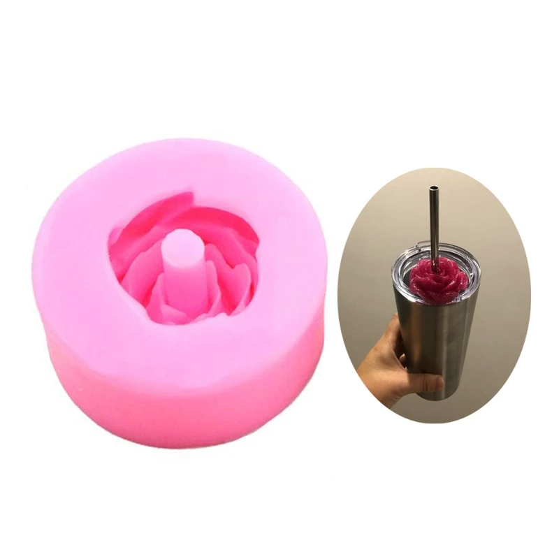 

Shiny Handmade Epoxy Resin Mold Rose Flower Straws Topper Casting Silicone Mould DIY Crafts Jewelry Making Tool