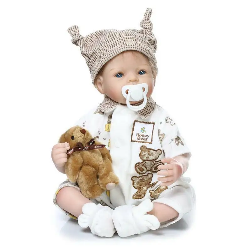 Xmas 21'' Lifelike Vinyl Reborn Bebe Baby Dolls Silicone Toddler Boy+Bear Gifts Girl Toys Toddler Boy Toys Toys for Children