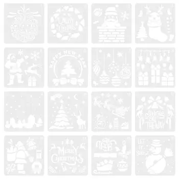 

16pcs Christmas Template Christmas Hollow-out Painting Template Drawing Template Painting Stencil for Scrapbooking Crafts