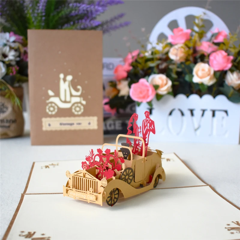 10 упаковок 3D свадебный автомобиль всплывающие открытки-приглашения на свадьбу юбилей подарочная карта для ее жены поздравительные карты с конвертом