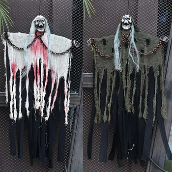 

Halloween Hanging Skull Ghost Chain Monster Haunted House Decoration Horror Glowing Eyes Tricky Props Demon Prank Props