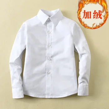 

BOY'S White Shirt Cotton Long Sleeve Autumn And Winter Plus Velvet Thick Warm Big Boy Student School Uniform Shirt