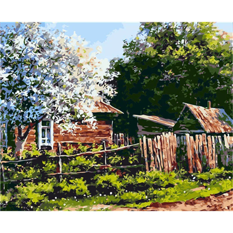 

BAISITE DIY Painting By Numbers Hand Painted Canvas Village Modern Wall Picture Art For Living Room Home Decoration OTG6066