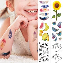 Waterproof Temporary Tattoo Sticker Feather Butterfly Wing Sunflower Cat Swallow Fake Tatoo Boy Girl Child Glitter Tattoos Art