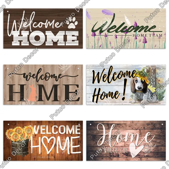 Putuo Decor Welcome Signs Decorative Plaque Wooden Hanging Signs Sweet Home Family Door Sign for Home Garden Doorway Decoration 6
