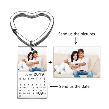 

Personalized Calendar Photo Keychain Engraved with Your Date Text Stainless Steel Keyring Wedding Anniversary Keyring Gift
