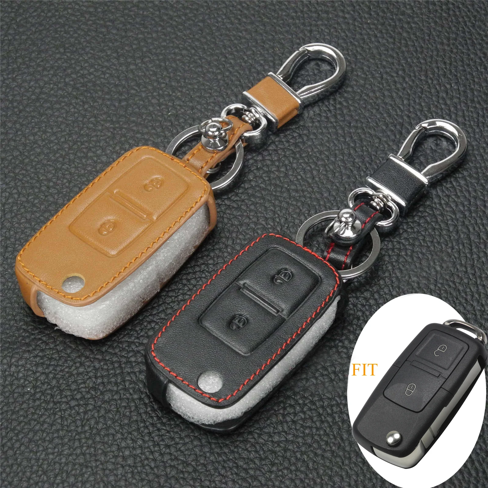 Jingyuqin Custodia A 2 Pulsanti In Pelle Con Telecomando Per Vw Mk4 Seat Altea Alhambra Ibiza Transporter Polo Golf