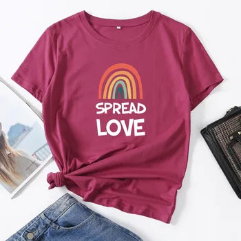 Spread Love Rainbow życzliwość kobieta T-Shirt t-shirty letnie topy dla kobiet bawełniana koszulka graficzna koszula damska tanie i dobre opinie FALYMO REGULAR Sukno CN (pochodzenie) Lato COTTON NONE tops Z KRÓTKIM RĘKAWEM SHORT Dobrze pasuje do rozmiaru wybierz swój normalny rozmiar