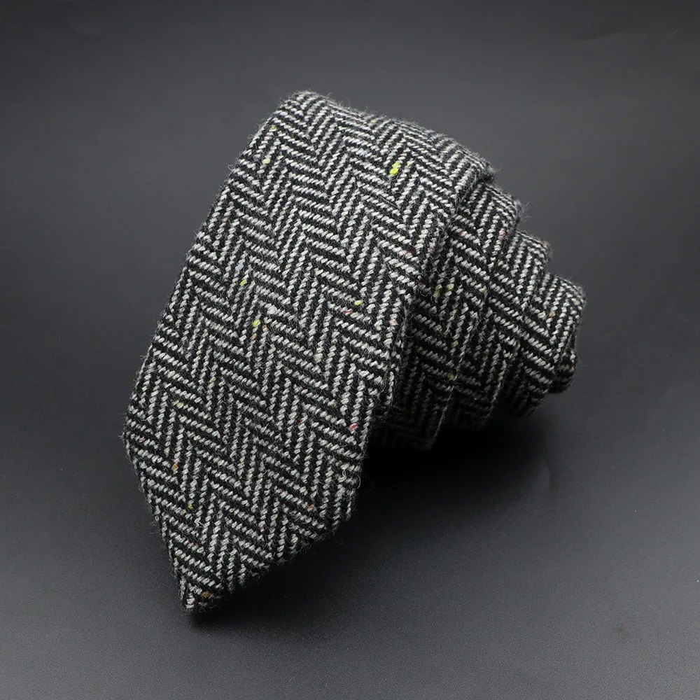 Classic Brown Grey Plaid Striped Wool Necktie Narrow Collar Slim Cashmere Tie For Man Suit Party Casual Accessory Cravat Gift neck tie