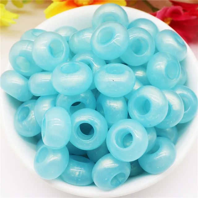 10Pcs Blue Color Turquoise Stone 14x8mm European 5mm Large Hole Beads Slide  Charms Fit Pandora Bracelet Jewelry Making Crafts