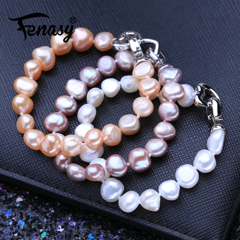 

FENASY White Pink Purple Multi Color Baroque Pearl Fashion Tube Bracelet Irregular Pearl Adjustable Bangle For Women Idea Gift
