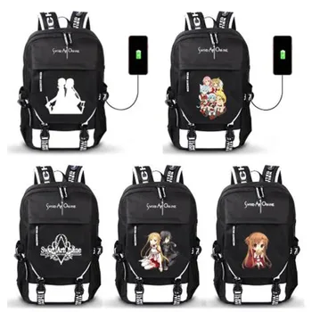 

SAO Sword Art Online Anime USB Port Backpack Boy Girls Men Women Bag Travel School Bag Teenager Laptop Book Bags Mochila