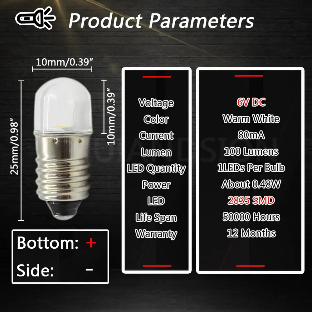 E10 6V 4 шт. E10 P13.5S разъем 2835 прожектор велосипедный светодиодный фонарь 3 в 6 в 12 В сменный фонарь, налобный фонарь, мини фара, лампочки для фонарика - Испускаемый цвет: E10 6V