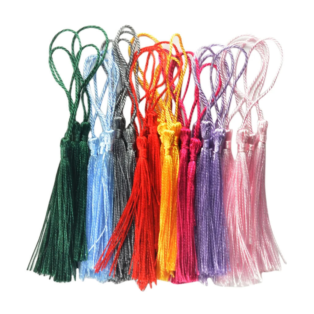 30 Pieces Multicolored Silky Handmade Soft Craft Mini Tassels With Loops