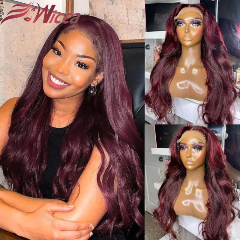 

Burgendy 99J Colored Human Hair Remy Brazilian 13X4 Lace Front Human Hair Wigs Pre Plucked Colored Wigs 180 Density For Women