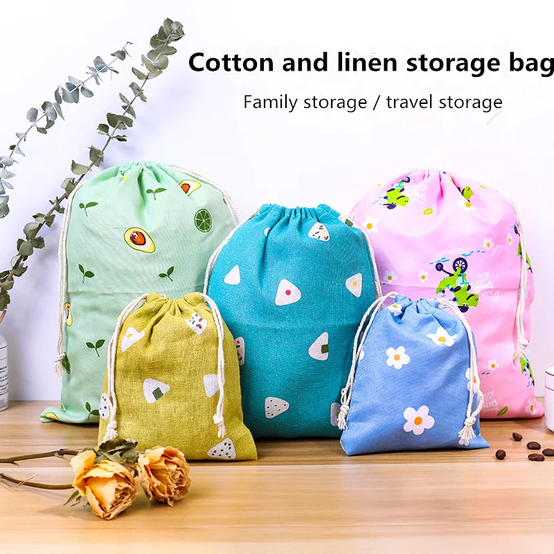 

Kawaii Pencil Cass Portable Travel Bag Cotton and Linen Drawstring Pockets Student Storage Bag School Office Stationery Pounch