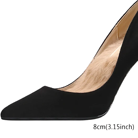 Black 8cm ultra scarpin high heels pointed toe big size office shoes women super 8cm stiletto pumps 10 42 black fur extreme casual work - Цвет: Black 8cm