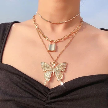 

New Vintage Boho 2020 Large Size Crystal Butterfly Geometric Pendant Necklaces For Women Multilevel Fashion Necklace Jewelry
