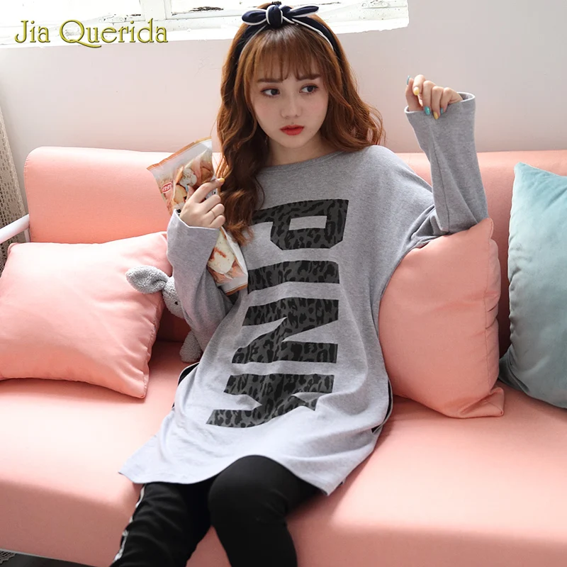 Женская пижама весна и осень Корейская серая 2 предмета женская ночная одежда