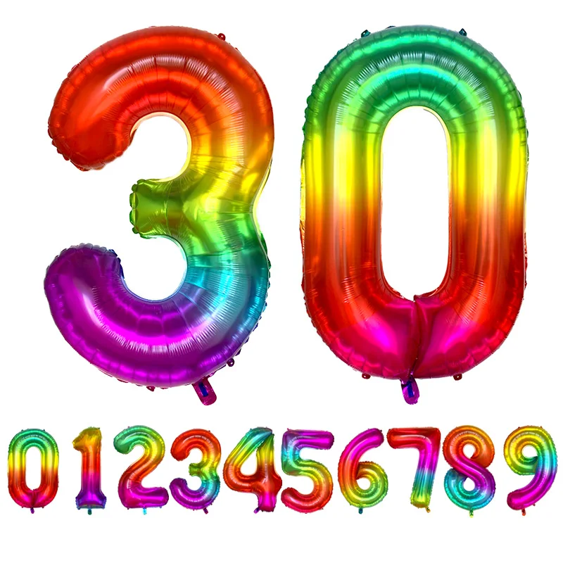 Rainbow Digit Inflatable Toys Gradient Color Number Foil Balloon Helium 