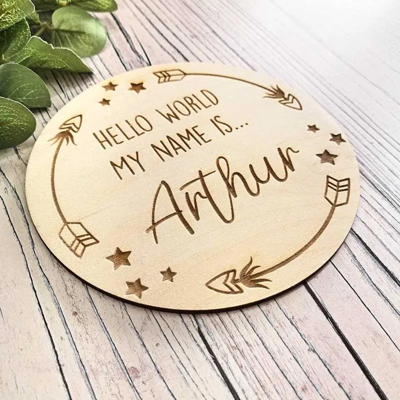 Personalised Boho Birth Announcement Plaque /Hello World Sign Baby Name Announcement /Wooden Baby Sign/ New Gift Photo Prop party photo props