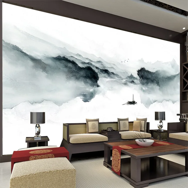 

Modern Esthetic Artistic Conception Mural Glorious New Chinese Style Misty Mountains Ink Landscape Wallpaper Sofa TV Backdrop Wa