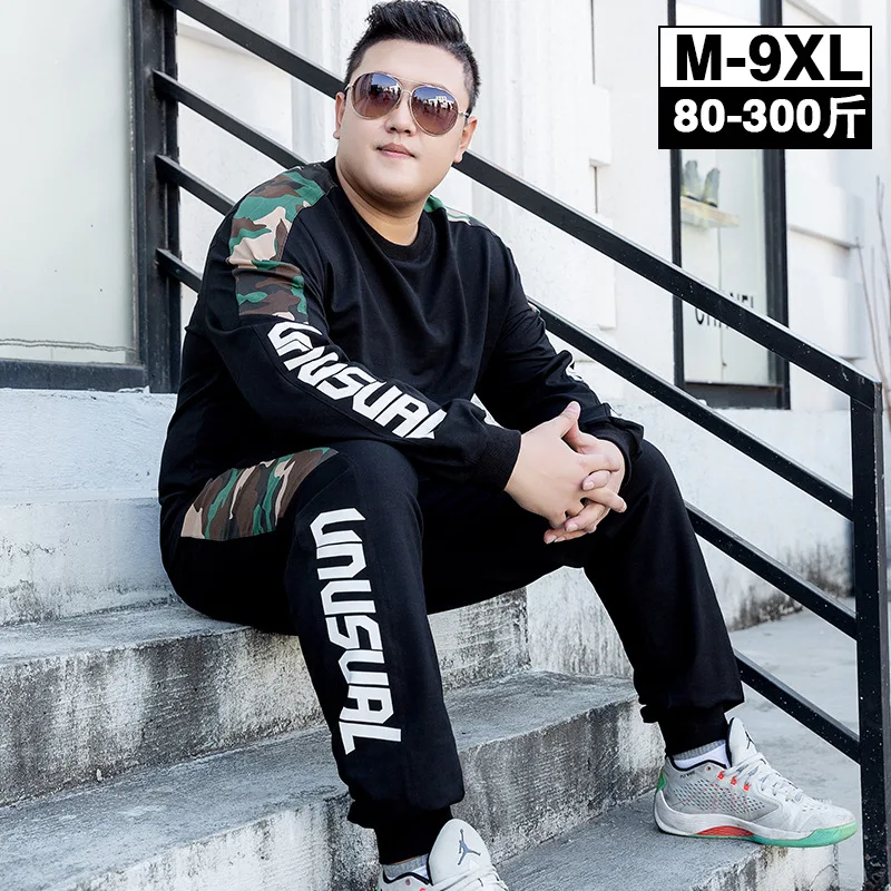 

Plus size m-9xl weight 150kg spring and autumn new style men fleece suit korean big yards male two-piece leisure sports clothes