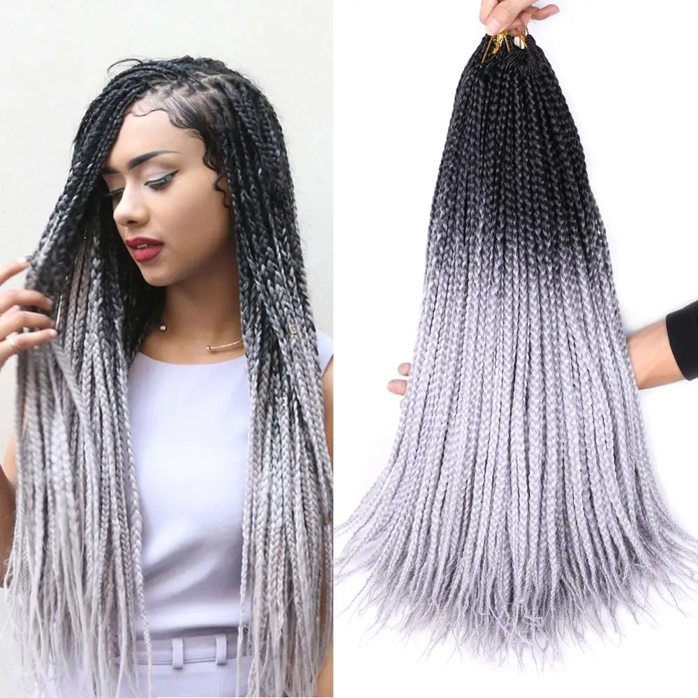 

DAIRESS 22" Black Gray Box Braids Crochet Hair Extensions 24Roots Ombre Color Crochet Box Braids Small Crochet Braiding Hair